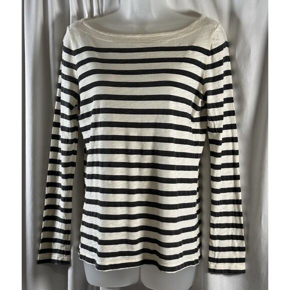 Ann Taylor LOFT Boatneck Long Sleeves Striped T-Shirt, Black/Ivory, Sz: M, 73-26 - Picture 9 of 14